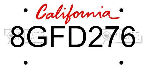 8GFD276 California License Plate