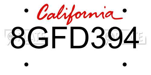 8GFD394 California License Plate