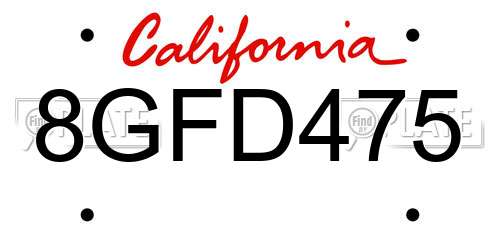 8GFD475 California License Plate
