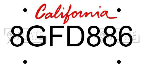 8GFD886 California License Plate