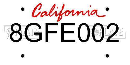 8GFE002 California License Plate