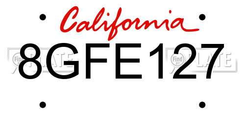 8GFE127 California License Plate