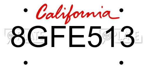 8GFE513 California License Plate