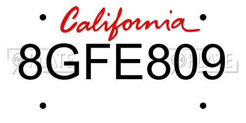 8GFE809 California License Plate