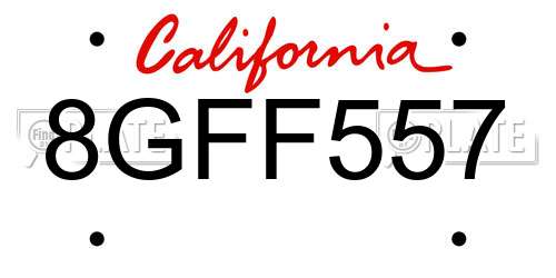 8GFF557 California License Plate