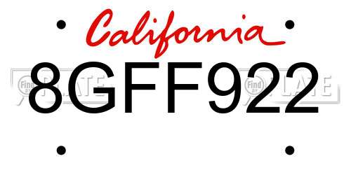 8GFF922 California License Plate