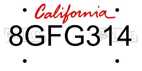 8GFG314 California License Plate