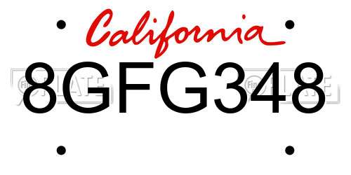 8GFG348 California License Plate
