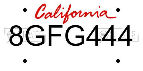 8GFG444 California License Plate