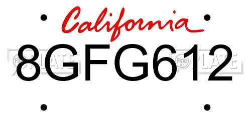 8GFG612 California License Plate