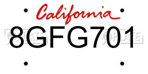 8GFG701 California License Plate