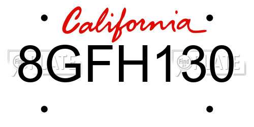 8GFH130 California License Plate