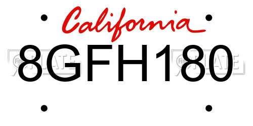 8GFH180 California License Plate