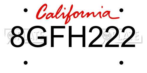 8GFH222 California License Plate