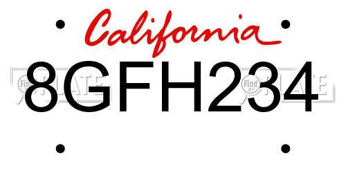 8GFH234 California License Plate