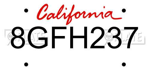 8GFH237 California License Plate