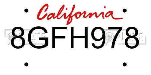 8GFH978 California License Plate