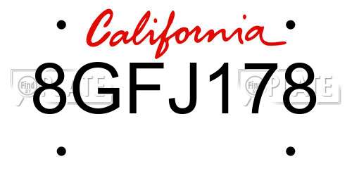 8GFJ178 California License Plate