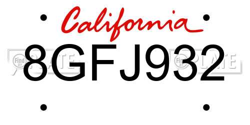 8GFJ932 California License Plate