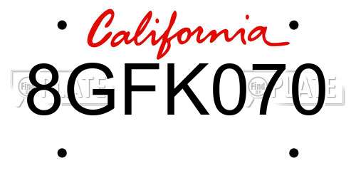 8GFK070 California License Plate