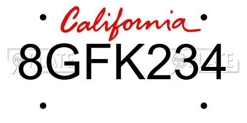 8GFK234 California License Plate