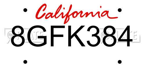 8GFK384 California License Plate