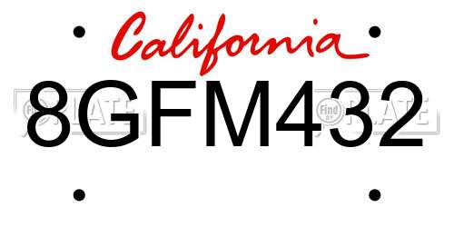 8GFM432 California License Plate
