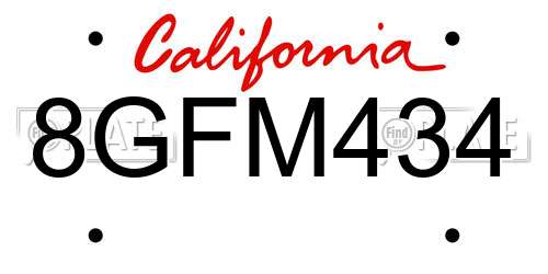 8GFM434 California License Plate