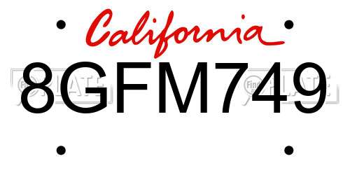 8GFM749 California License Plate