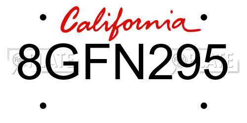 8GFN295 California License Plate