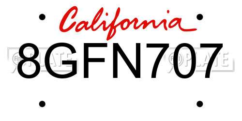 8GFN707 California License Plate