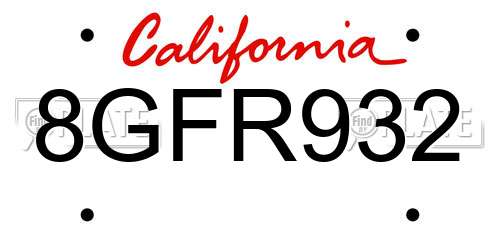8GFR932 California License Plate