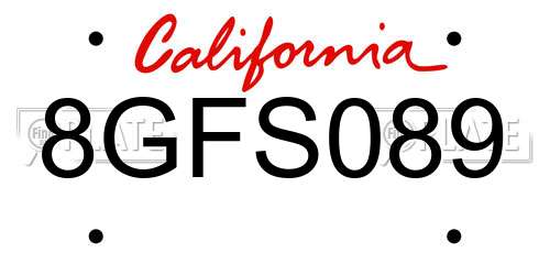 8GFS089 California License Plate