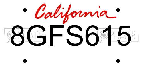 8GFS615 California License Plate