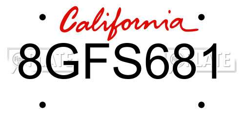 8GFS681 California License Plate