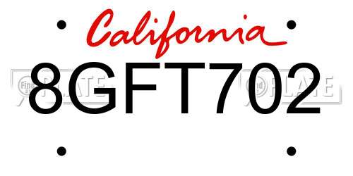 8GFT702 California License Plate