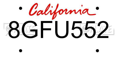 8GFU552 California License Plate