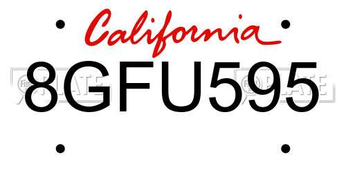 8GFU595 California License Plate