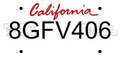 8GFV406 California License Plate