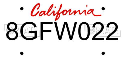 8GFW022 California License Plate