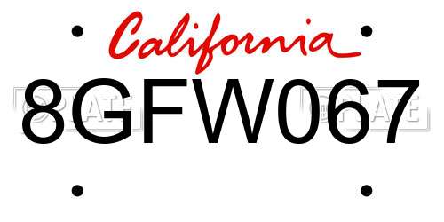 8GFW067 California License Plate