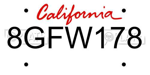 8GFW178 California License Plate