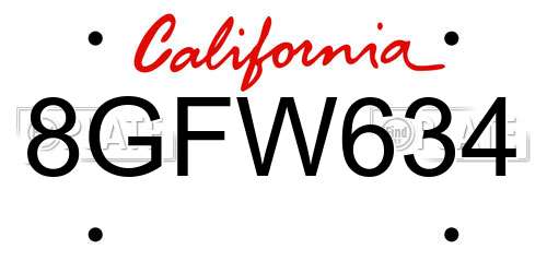 8GFW634 California License Plate