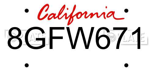 8GFW671 California License Plate