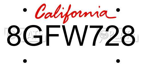 8GFW728 California License Plate