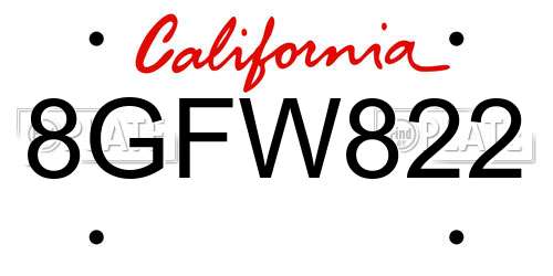 8GFW822 California License Plate