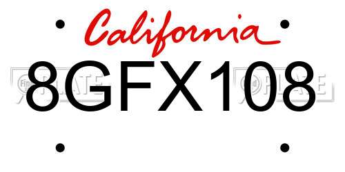 8GFX108 California License Plate