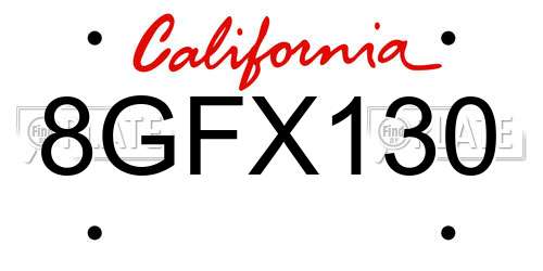 8GFX130 California License Plate