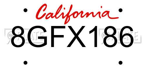 8GFX186 California License Plate
