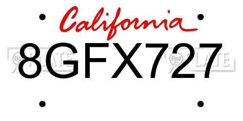 8GFX727 California License Plate